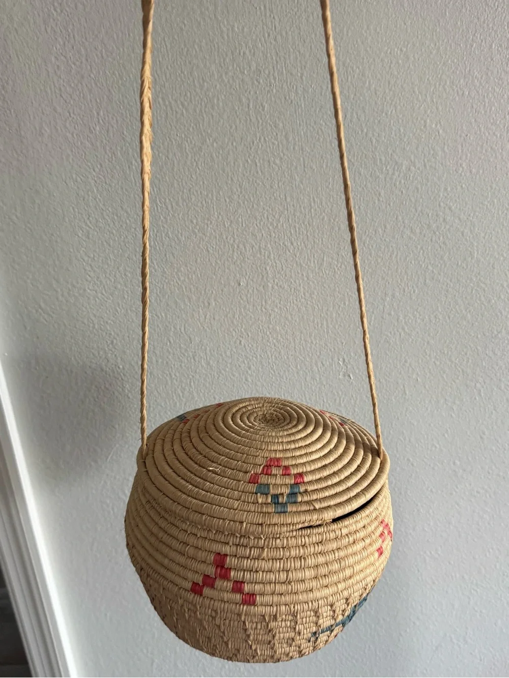 BOGG BAG Natural Seagrass Hanging Basket with Red and Blue Accents